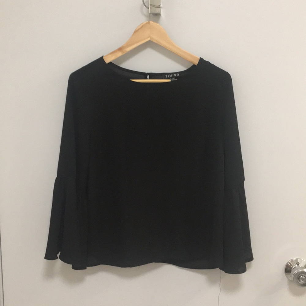 Black Bell-Sleeved Blouse